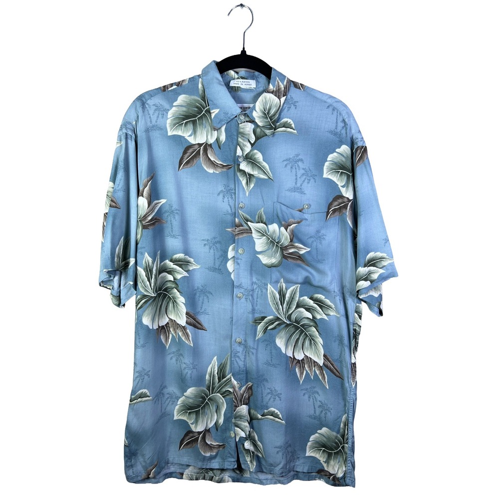 90s Vintage Pierre Cardin Hawaiian Shirt Men's M Rayon Blue
